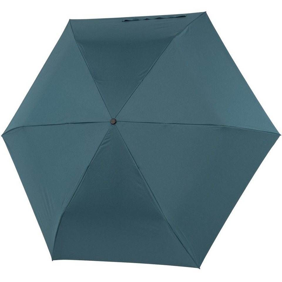doppler® Taschenregenschirm für Damen, winzig klein und sehr leicht, UV- Schutz, außen blau, innen elfenbein - ein Hingucker