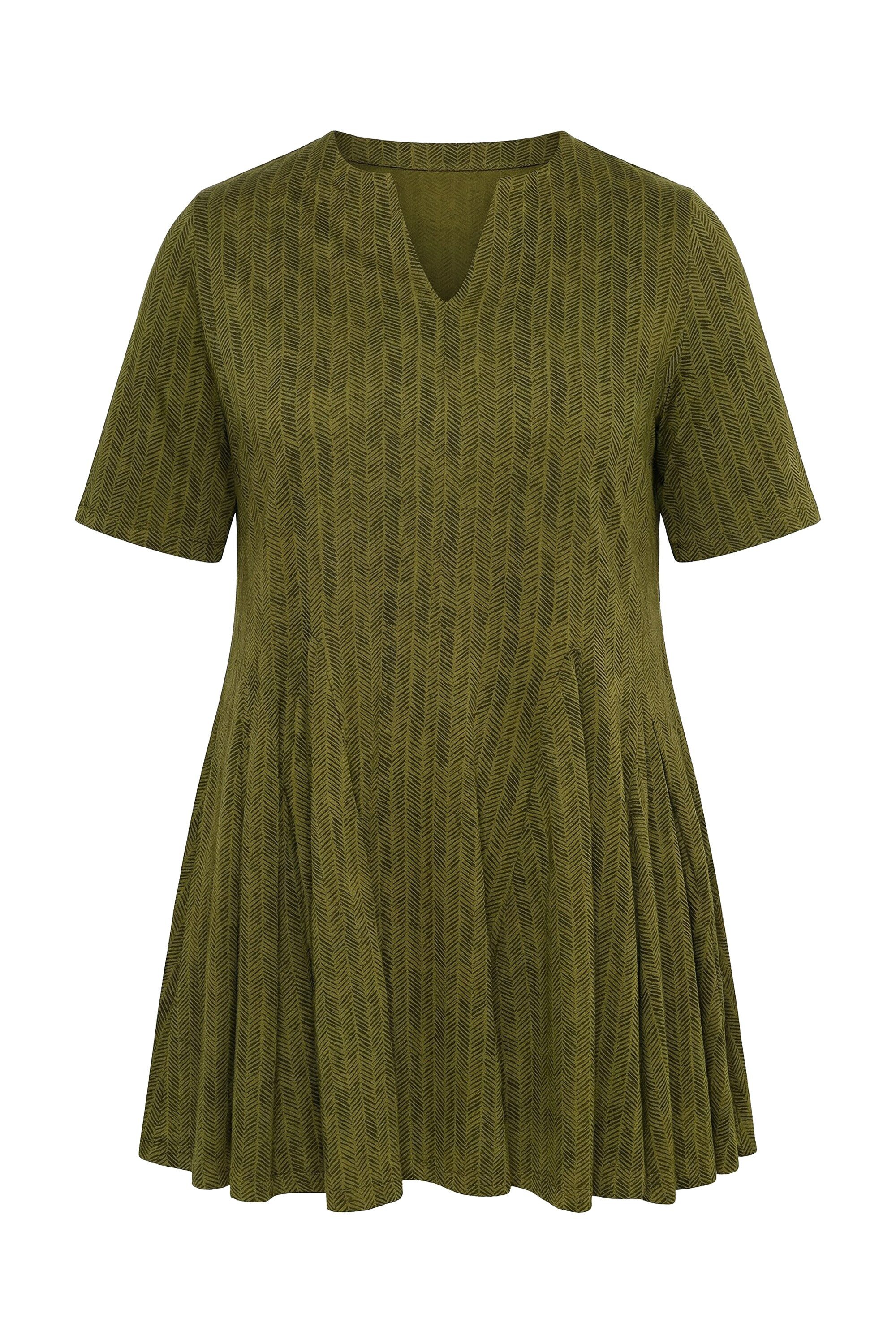 Ulla Popken Longshirt T-Shirt Fischgrat Godetfalten Tunika-Ausschnitt