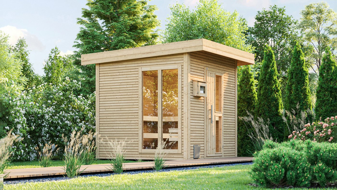 Thumbnail - weka Saunahaus Design-Saunahaus KUOPIO 2, BxTxH: 263 x 303 x 253 cm, 45 mm, Blockbohlen im wekaLine-Profil, bodentiefes ...