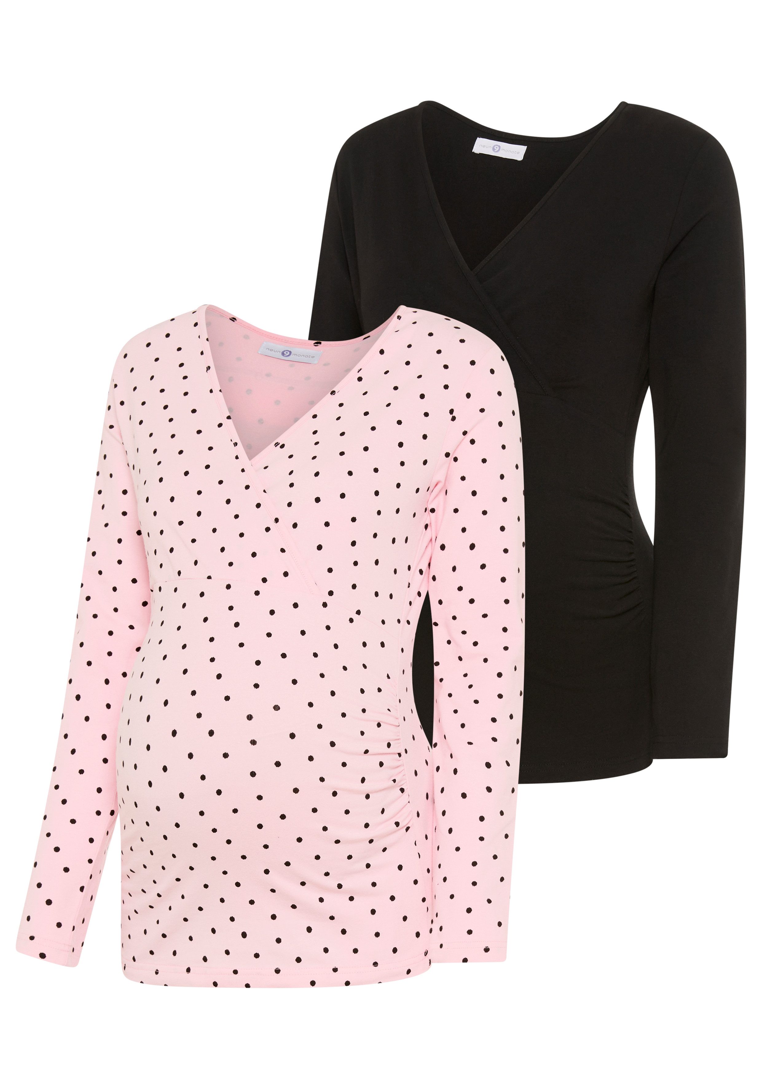 Neun Monate Umstandsshirt 2er Pack Umstands-Langarmshirt (Packung, 2-tlg., 2) schmale Basic-Passform, Langarm, mit Stillmöglichkeit
