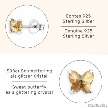 Monkimau Paar Ohrstecker Schmetterling Kinder Ohrringe aus 925 Silber (Packung), mit Swarovski Kristallen