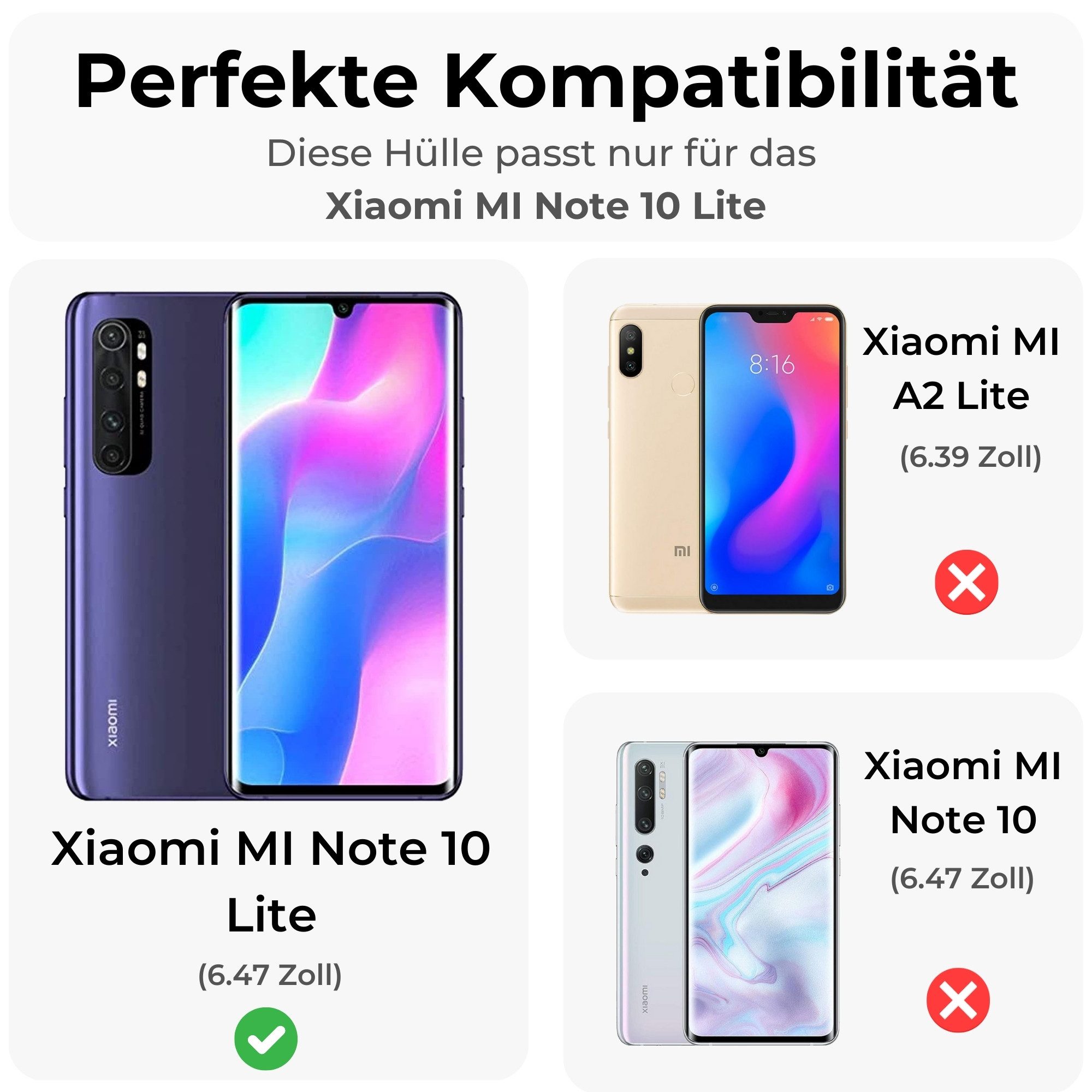 betterfon Handyhülle Handytasche für Xiaomi Mi Note 10 Lite Schutzhülle Klapphülle Schwarz, 3 Kartenfächer, Magnetverschluss & Standfunktion im Lederlook