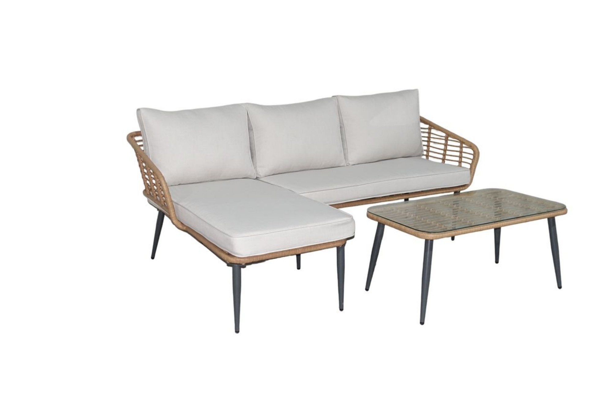 Happy Home Gartensofa Eck-Loungeset 8tlg. helles Rattan mit Sitzkissen in beige