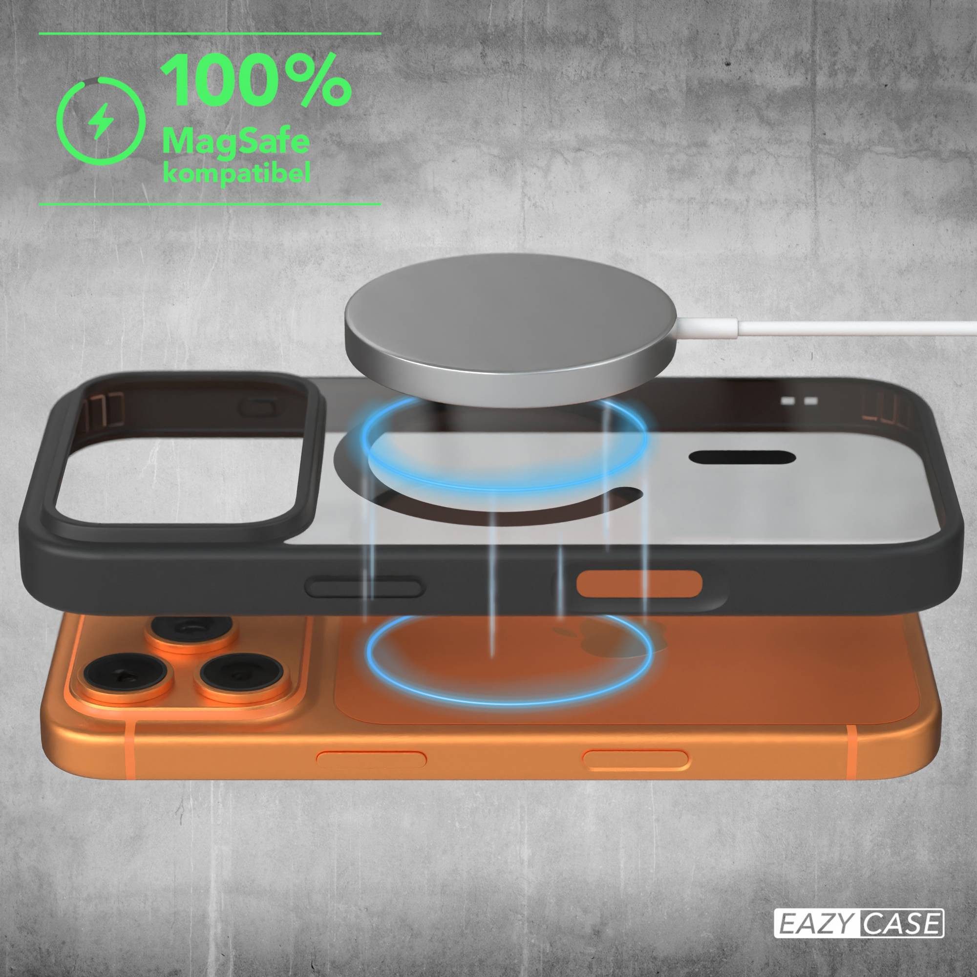 EAZY CASE Handyhülle Transparente Hülle mit MagSafe für iPhone 17 Pro 6,3 Zoll, Qi Charging kompatibel, Silicon Case, Slimcover Displayschutz, Schwarz