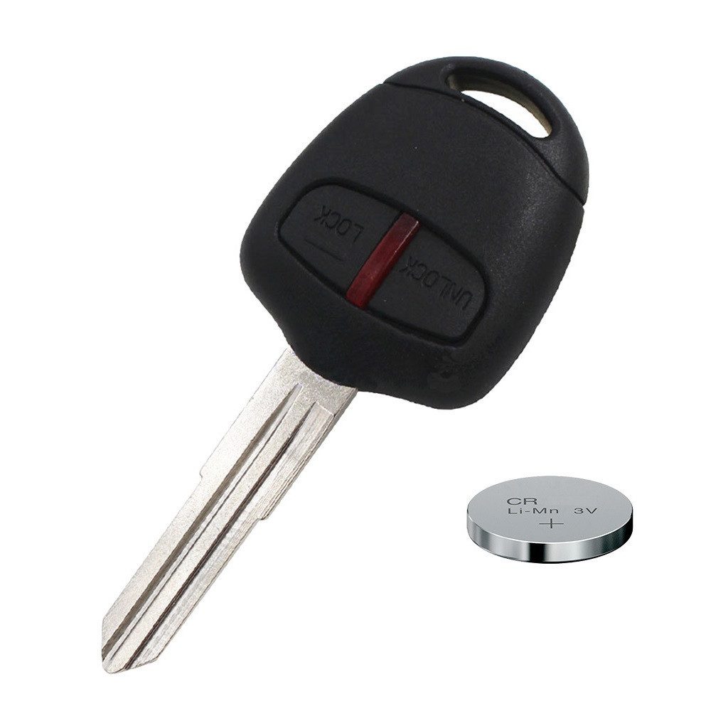 mt-key Auto Schlüssel Gehäuse 2 Tasten + 1x Rohling MIT8 + passende CR1616 Knopfzelle, CR1616 (3 V), für Mitsubishi Pajero Sport ASX Funk Fernbedienung