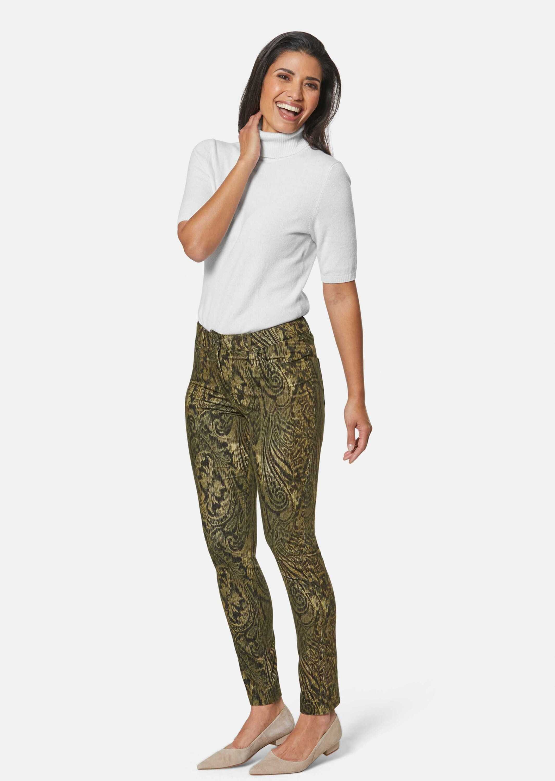 Stoffhose Schlanke Hose mit Paisley-Print, Stretch