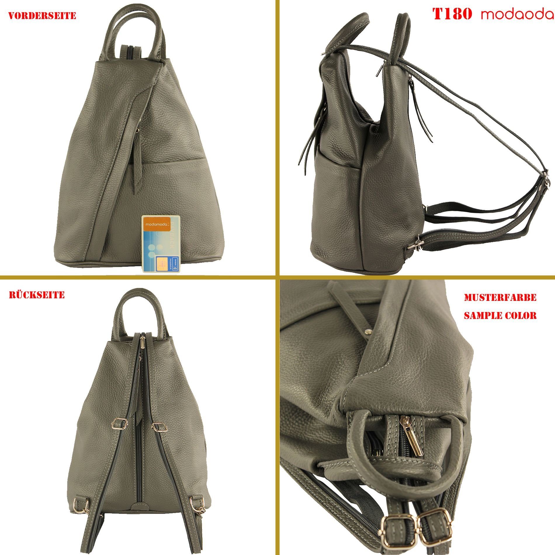 modamoda de Rucksack T180, Echtleder Blau Italy in Handmade