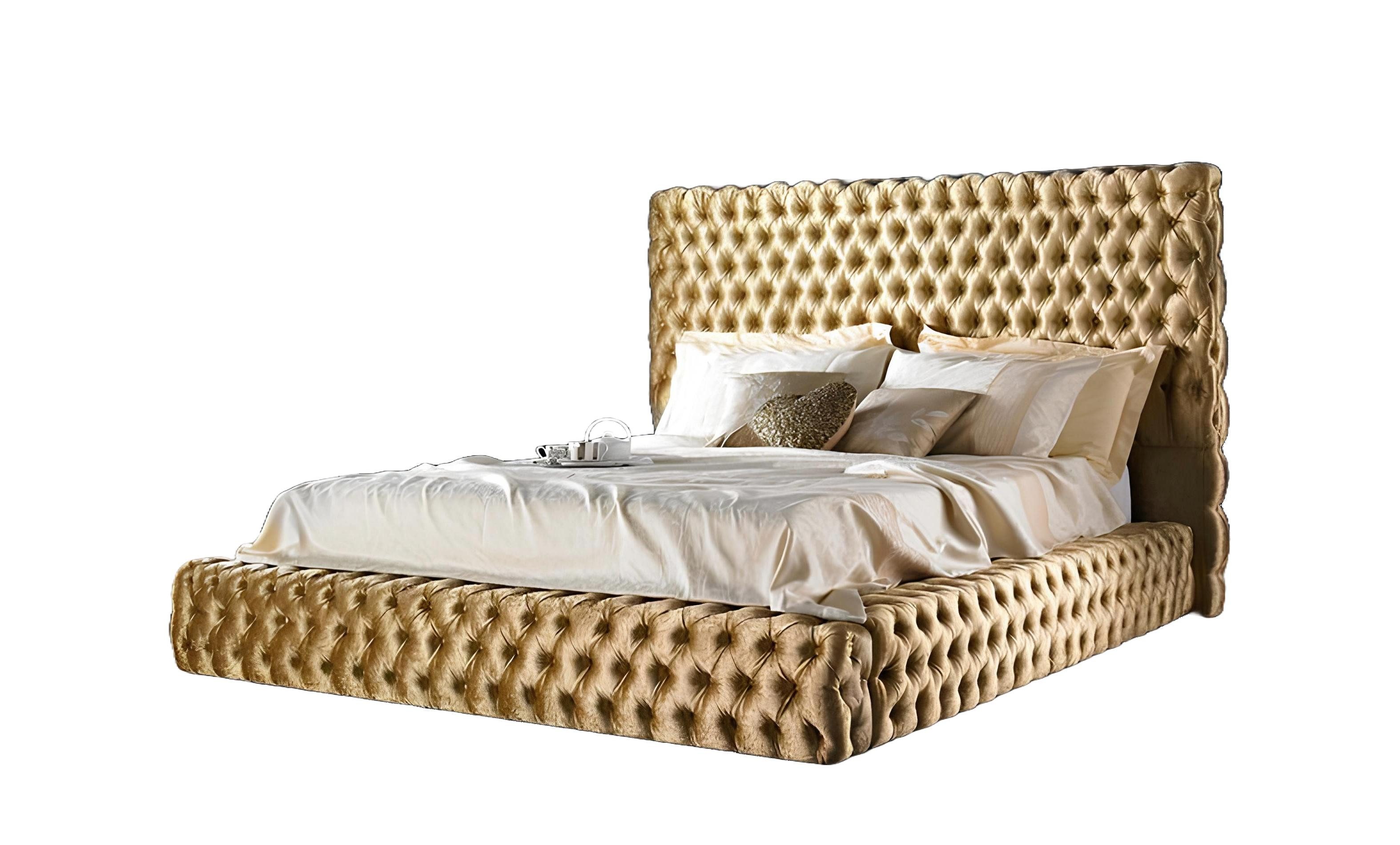 Bett Luxuriöses Klassik Bett mit Chesterfield Design und Samtbezug für zwei