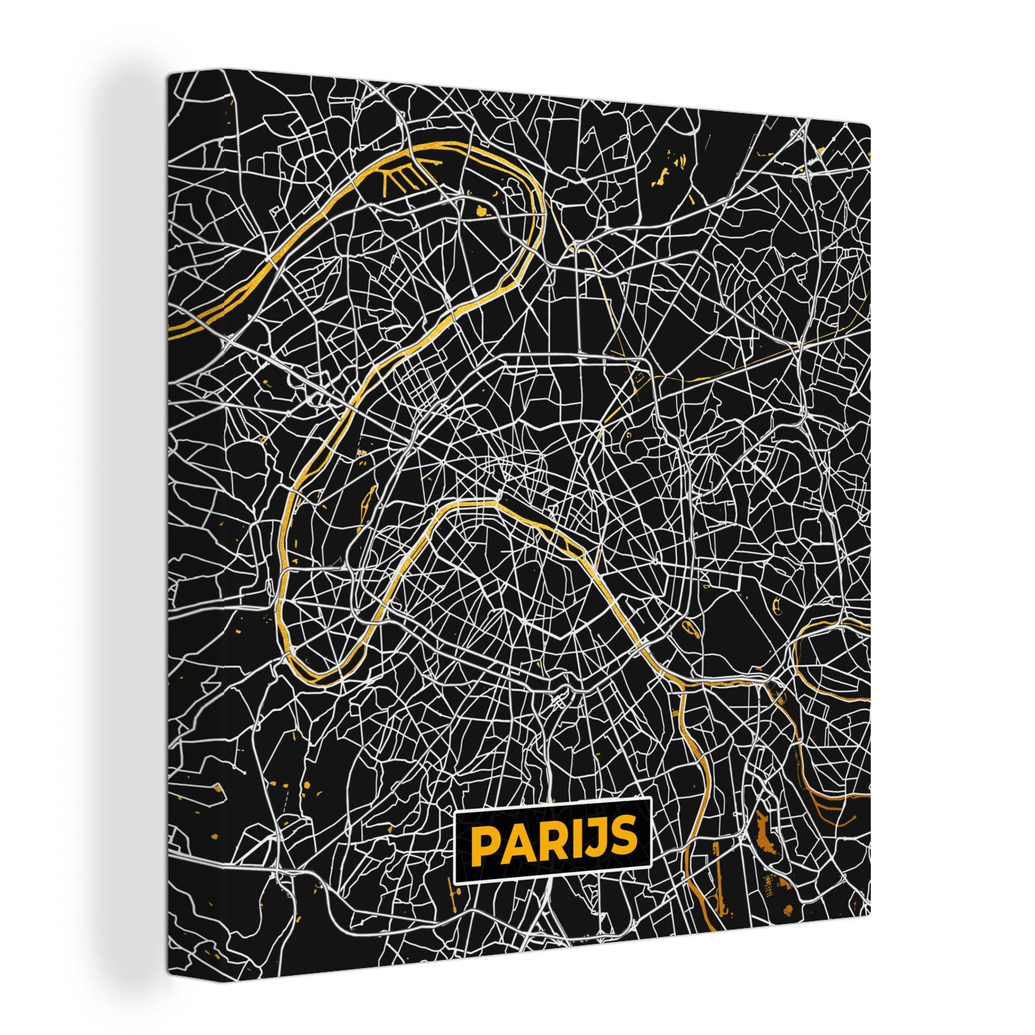 OneMillionCanvasses® Leinwandbild Karte Wohnzimmer Stadtplan Paris Gold Schlafzimmer (1 - - - Karte, Leinwand - für Bilder St)