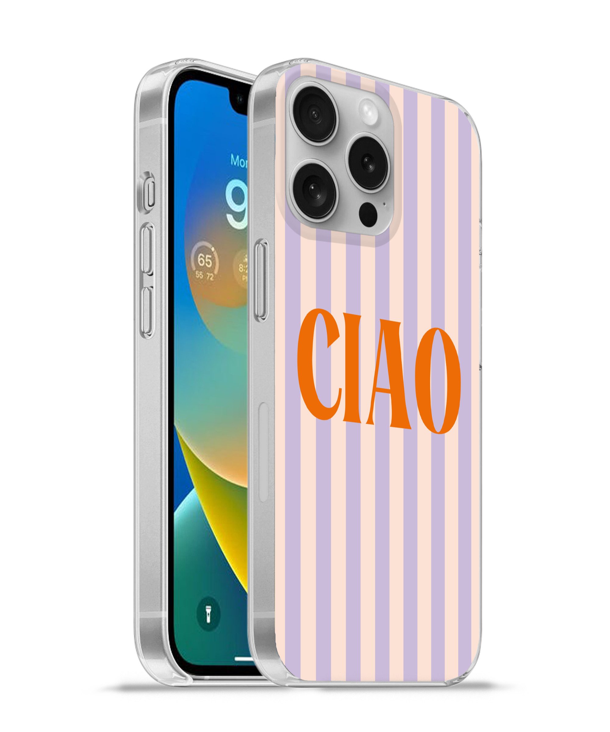 MuchoWow Handyhülle für Apple iPhone 16 Pro Ciao - Zitat - Pastell - Streifen, Smartphone-Bumper, Print, Handy Schutzhülle Dünn