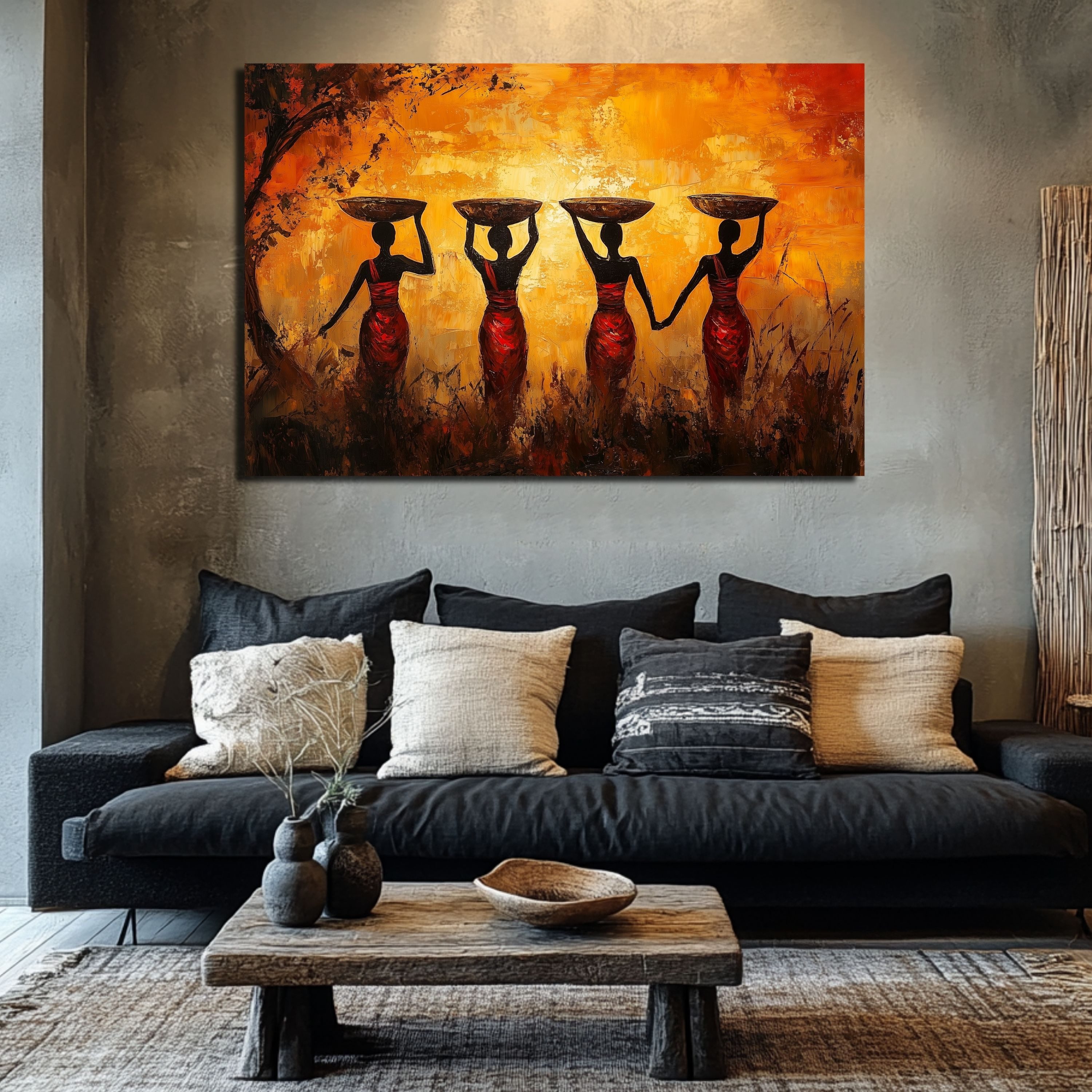 DARO Design Leinwandbild Modern Abstrakt Wandbilder XXL Wandbild Wand Deko Leinwand Bilder, (Frauen beim Wasserholen - Bild Groß Wohnzimmer Schlafzimmer Küche Esszimmer Einteilig Querformat Fotodruck Leinwände Wanddeko Abstrakte Kunst Boho), 40x30cm