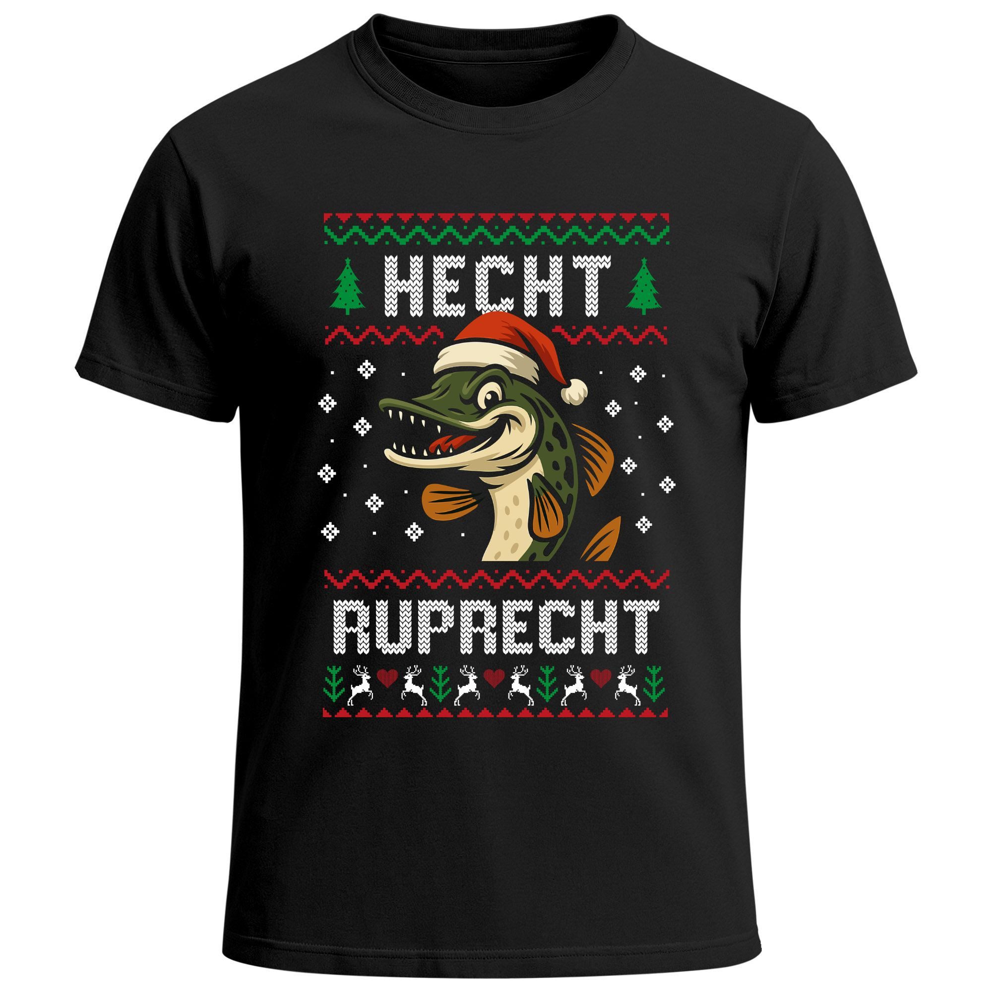 Print-Shirt Herren T-Shirt Weihnachten Ugly Christmas Sweater Hecht Ruprecht