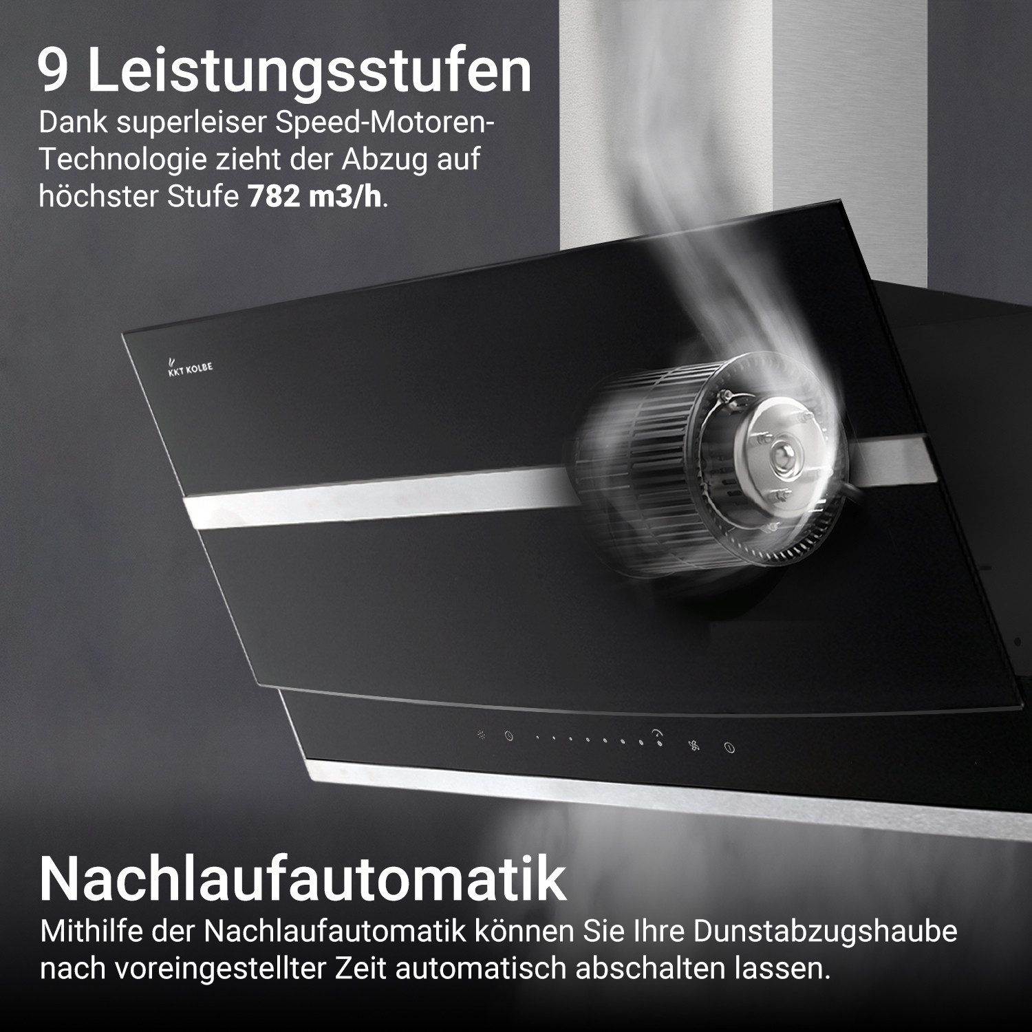 KKT KOLBE Wandhaube Dunstabzugshaube 60cm HERMES6005S Kopffreihaube / 60cm / Edelstahl / schwarzes Glas / LED / Sensortasten – Bild 4 von 5