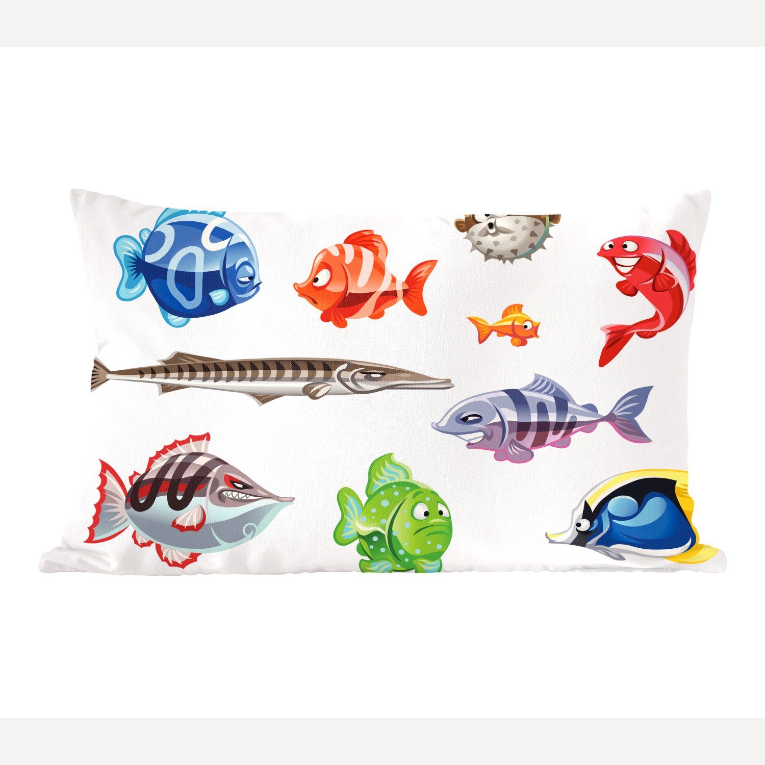 MuchoWow Dekokissen Eine Illustration von zehn animierten Fischen, Wohzimmer Dekoration, Zierkissen, Dekokissen mit Füllung, Schlafzimmer | Dekokissen