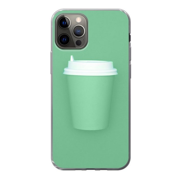 MuchoWow Handyhülle Mintgrüner Kaffeebecher Handyhülle Apple iPhone 12 Pro Smartphone-Bumper Print Handy