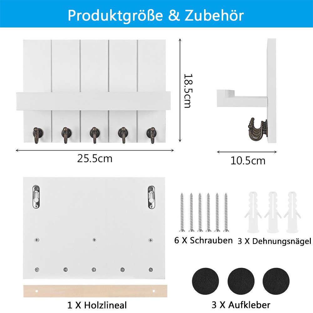 NUODWELL Schlüsselbrett Schlüsselbrett aus Holz, Schlüsselhalter mit Ablage günstig online kaufen