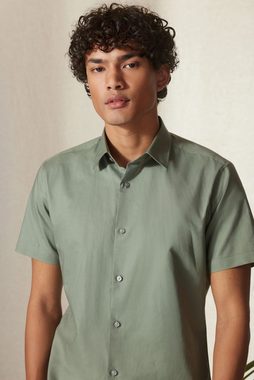 Next Langarmhemd Hemd aus Leinengemisch mit Besatz – Slim Fit (1-tlg)