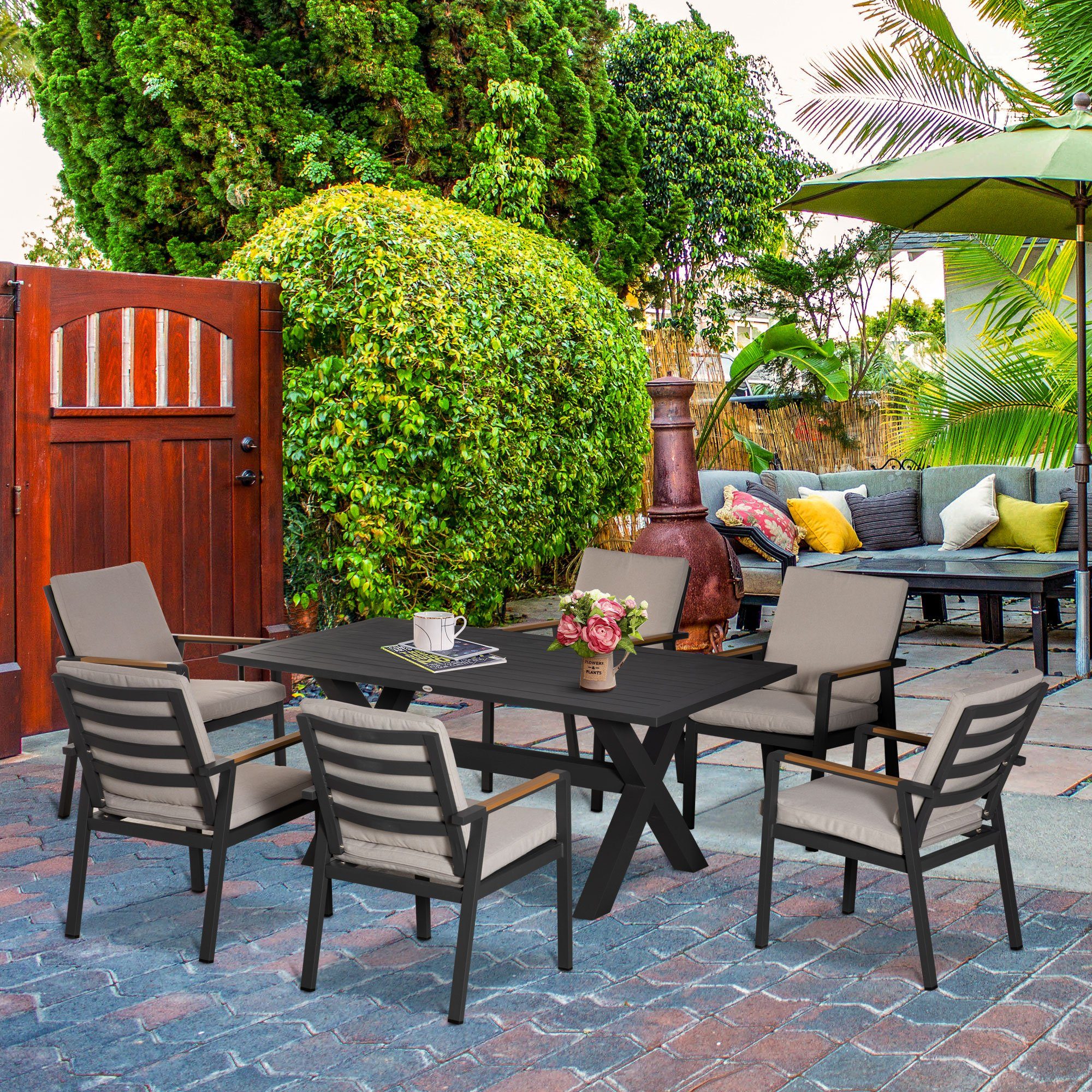 Outsunny Garten-Essgruppe wasserabweisende Polster, 175x92x73cm, (Sitzgrupp günstig online kaufen