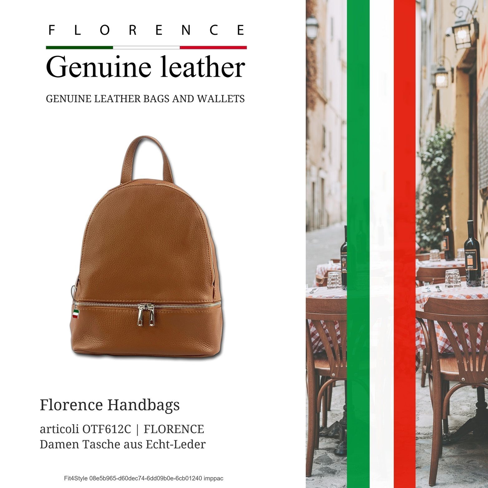 FLORENCE Cityrucksack Florence Damen Rucksack Echtleder (Cityrucksack), Damen Tasche Echtleder tan, hellbraun, Made-In Italy
