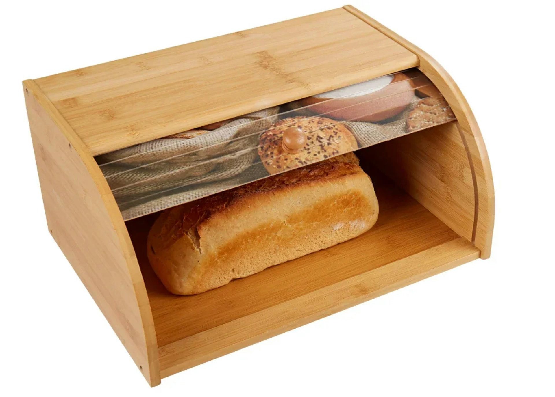 Westfalia Werkzeug Brotkasten Bambus Brotkasten mit Rolldeckel (Motiv: Brotauswahl), Bambus, Rolldeckel mit Brotauswahl-Motiv