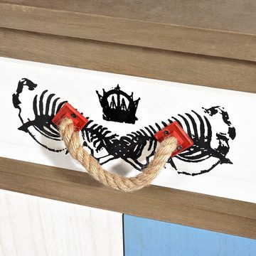 Melko Kommode Anrichte Wandschrank Sideboard Used Look in Braun Weiß mit Muster Highboard Regal Mediterran (Stück), Paulownienholz