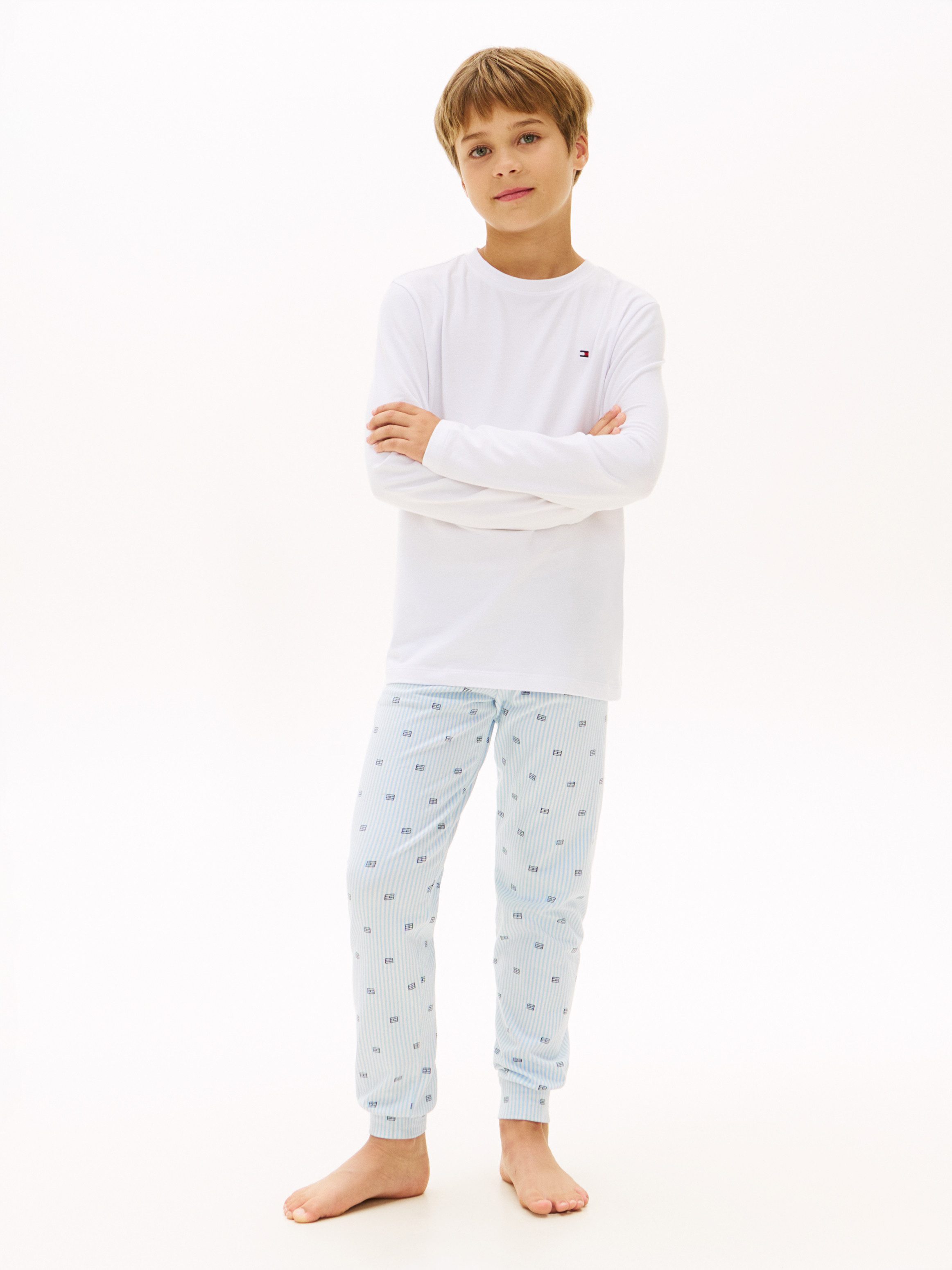 Tommy Hilfiger Underwear Schlafanzug LS CUFFED PJ SET (2 tlg) Regular fit für Kinder mit elastischem Bund