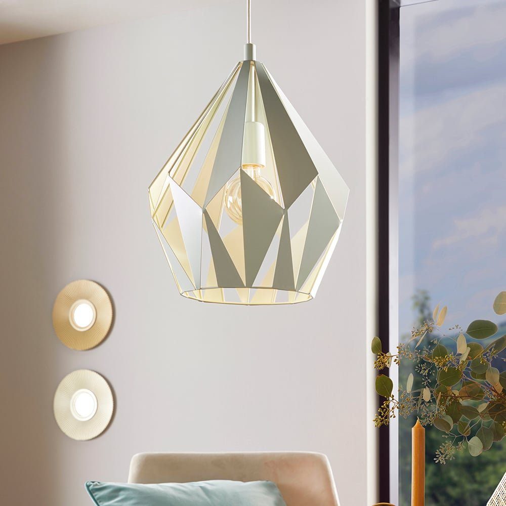 EGLO LED-Hängeleuchte Carlton-p, Leuchtmittel exklusive, Vintage Hängeleuchte, Hängelampe aus Metall in hellgrün, E27, Ø 31 cm