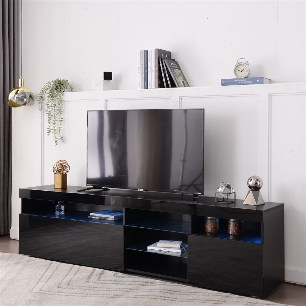Moderner TV-Schrank Schwarz Wohn- Esszimmer helles variable 180cm Panel, TV-Schrank LED-Beleuchtung, und Celya