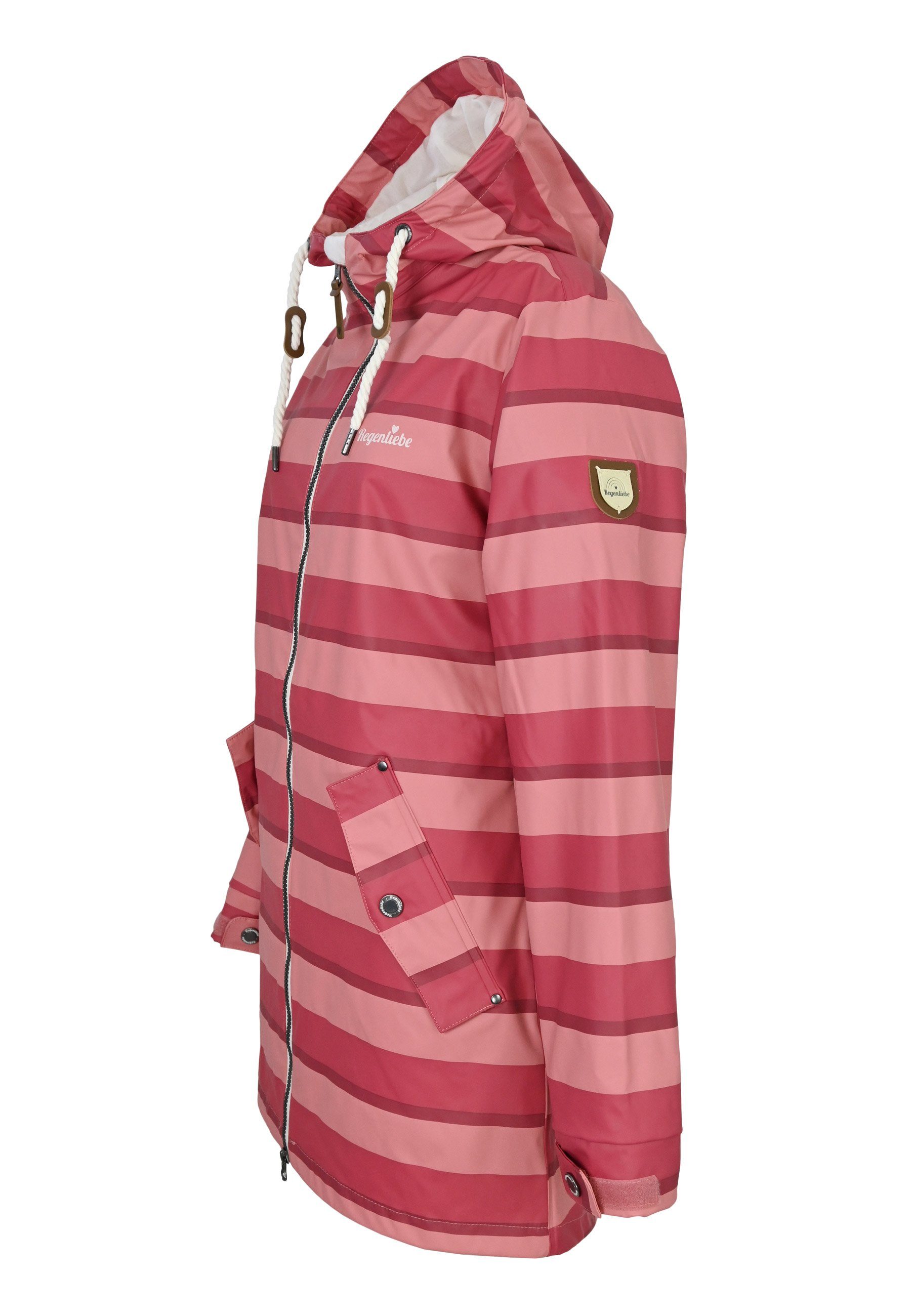 Regenliebe Regenmantel Friesennerz Regenjacke halblang gestreift, wasserdicht winddicht