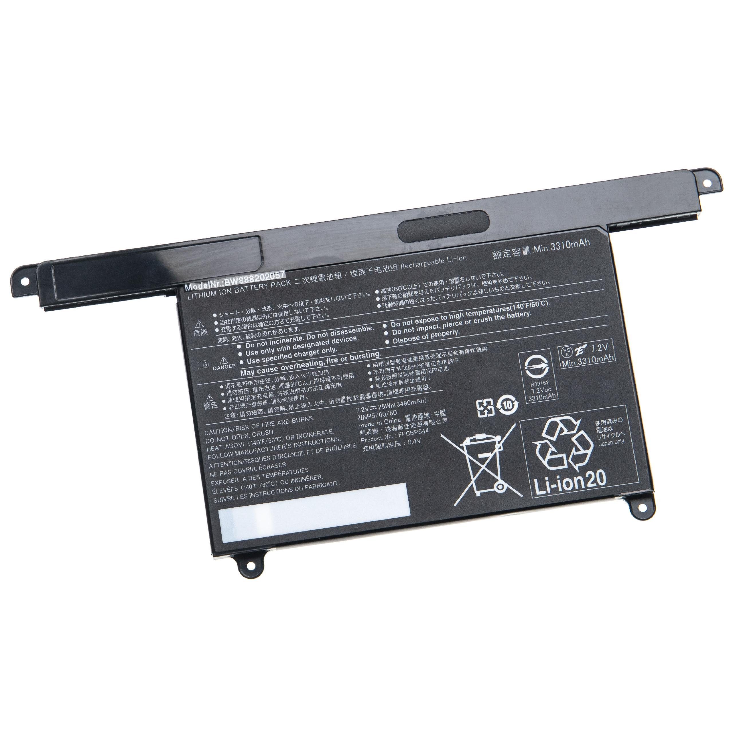 vhbw kompatibel mit Fujitsu LifeBook U939X, U938/S, UH-X, U939/A Laptop-Akku Li-Ion 3490 mAh (7,2 V)