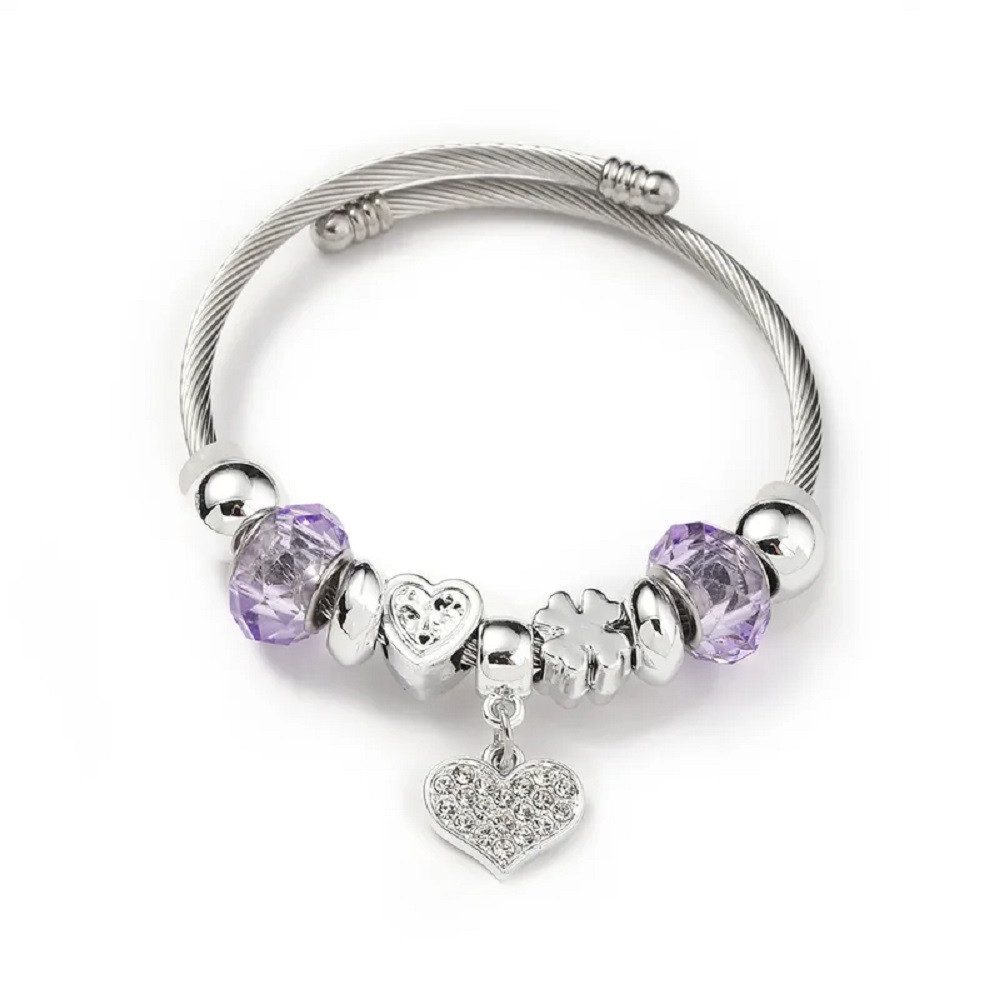 Eyecatcher Armkette Charm-Armband mit lila Kunststoffperlen & 10 Symbolanhängern – Edelsta (kein Set, kein Set)