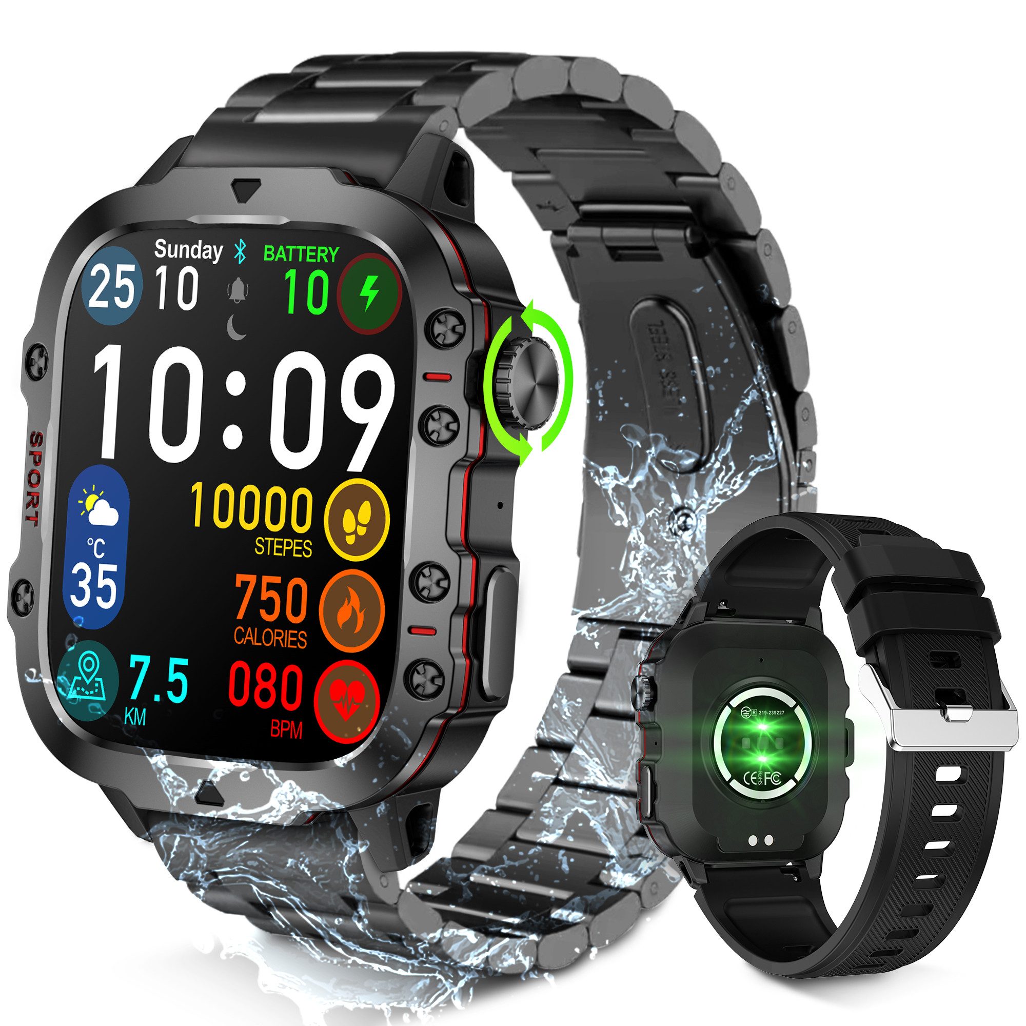 walkbee Smartwatch,Fitness Tracker Uhr für Damen Herren mit Telefonfunktion Smartwatch (5 cm/1.96%27%27 extra großem HD-Touchscreen Zoll) Wasserdicht Fitness Uhr, Mit 420 mAh großer Batterie, Fitness Tracker mit Schrittzähler, 110+ Mehrere Sportmodi, 2 Armbänder, Blutsauerstoff,Herzfrequenz,Blutdruckmessung,Aktivitätstracker usw.