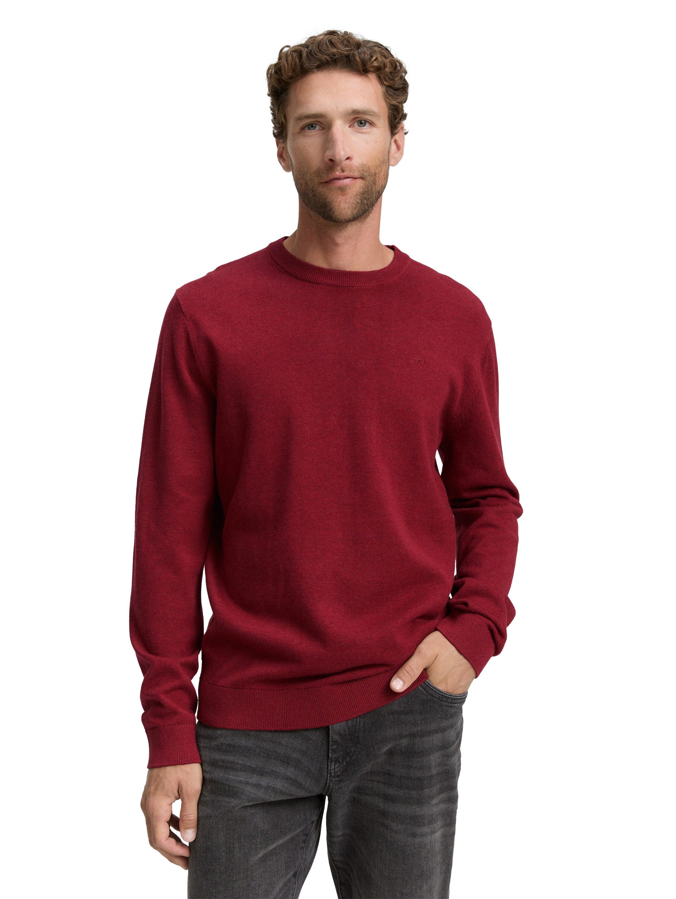 TOM TAILOR Rundhalspullover mit Logostickerei günstig online kaufen