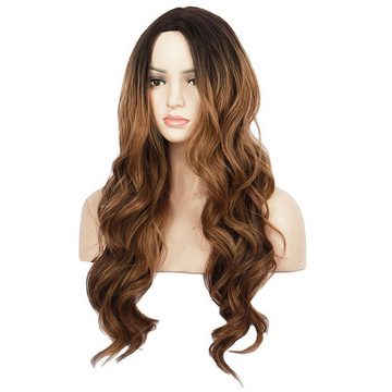 AUKUU Kostüm-Perücke Perücke für Damen Farbverlauf braun modische lange, lockige Haarperücke maschinell hergestellte Vollkopfbedeckung