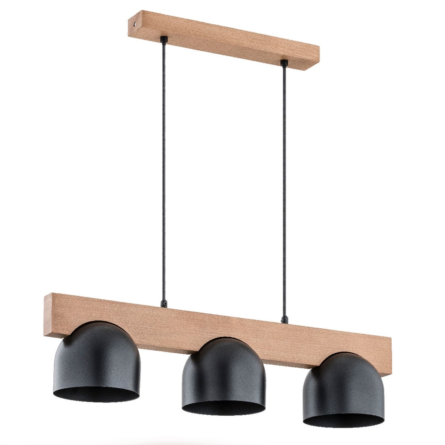 Licht-Erlebnisse Pendelleuchte EMINO, ohne Leuchtmittel, Metall Holz H: max. 70 cm Natur Schwarz E27 3-flammig länglich