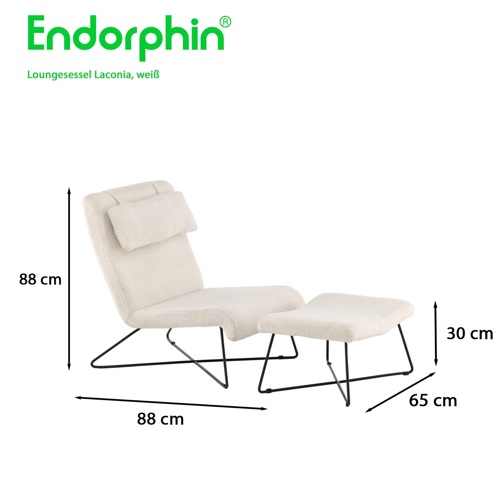 Endorphin Loungesessel Laconia Loungesessel, weiß, mit Hocker & Nackenkissen