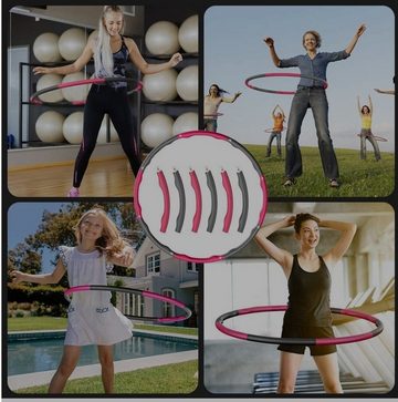 Wooja Hula-Hoop-Reifen Hula-Hoop-Reifen Fitness Pink-Grau 8-teilig für Erwachsene und Kinder Fitness Sport