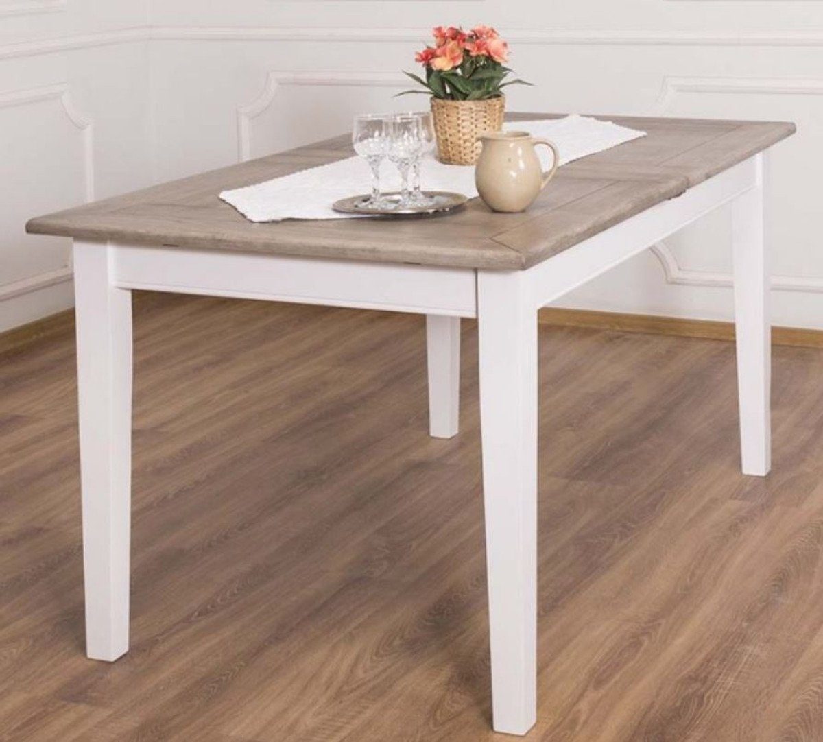 Casa Padrino Esstisch x Tischplatte cm ausziehbarer Massivholz Eichenholz 160-200 mit Küchentisch H. x 90 Braun Esstisch Weiß 78 / Landhausstil 