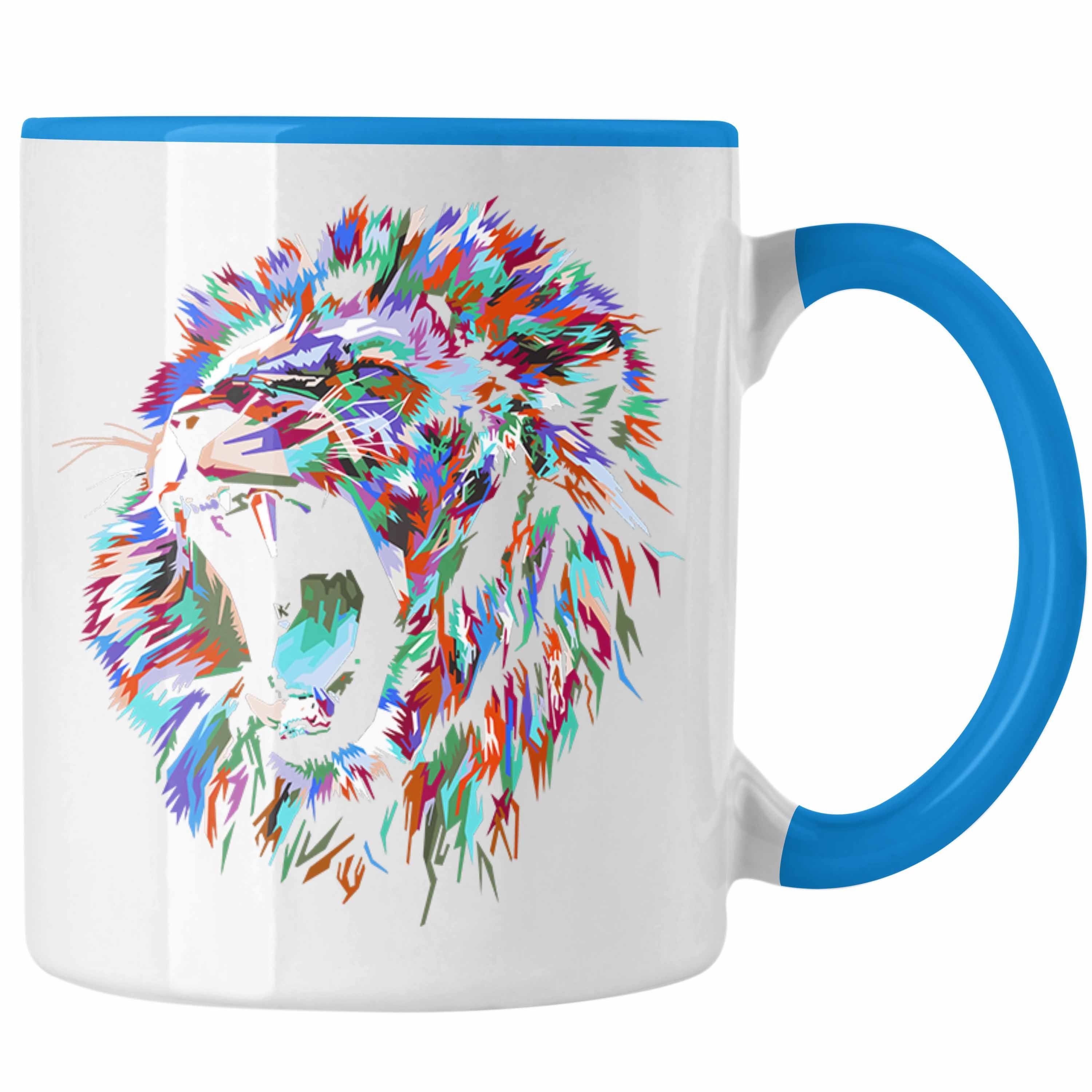 Trendation - Trendation Löwe Polygon Tasse Tasse Geschenk Wild Blau Löwen-Liebhaber