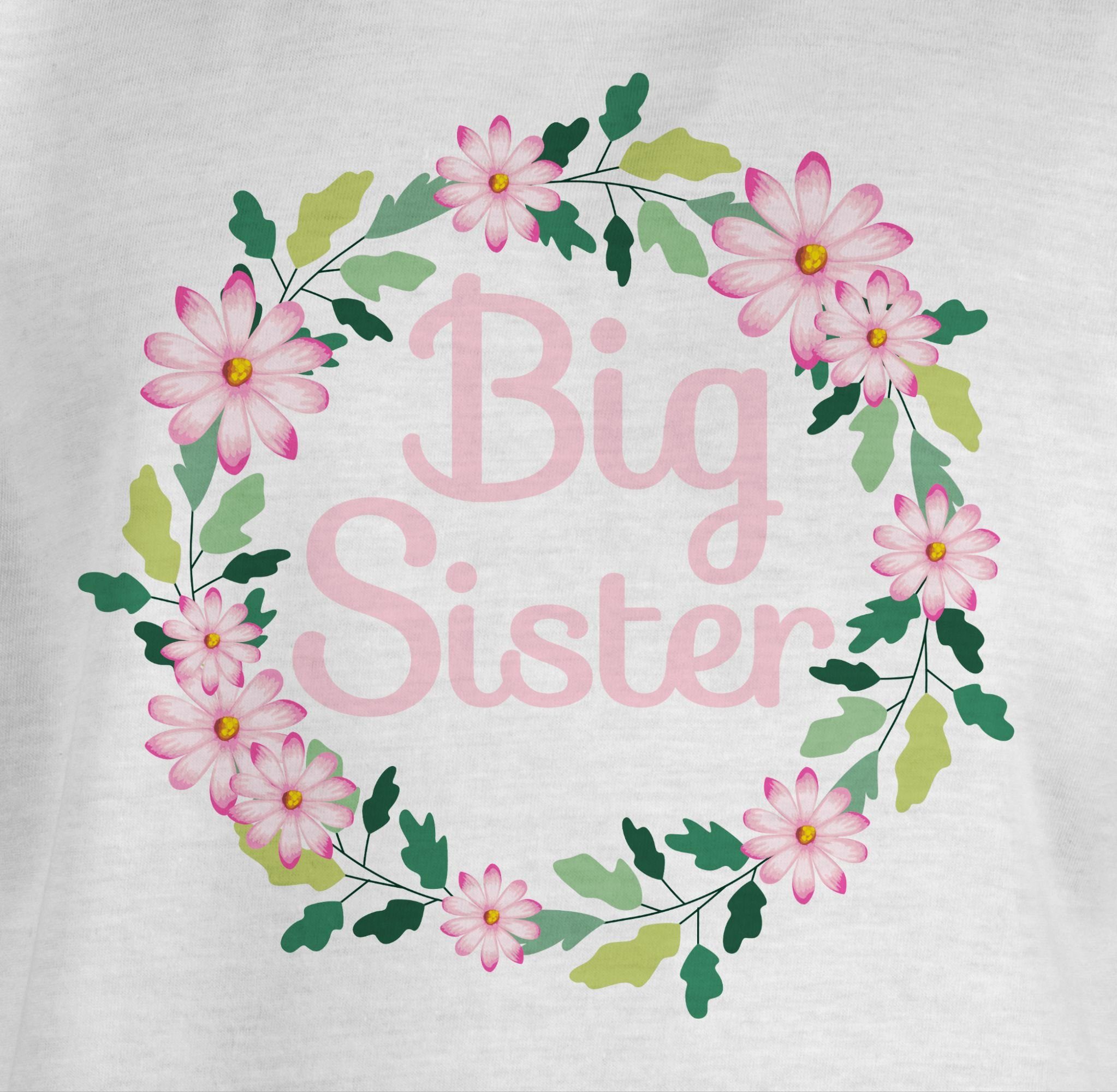Shirtracer T-Shirt Big Sister Blumenkranz Geschwister Schwester Weiß mit Geschenk 1