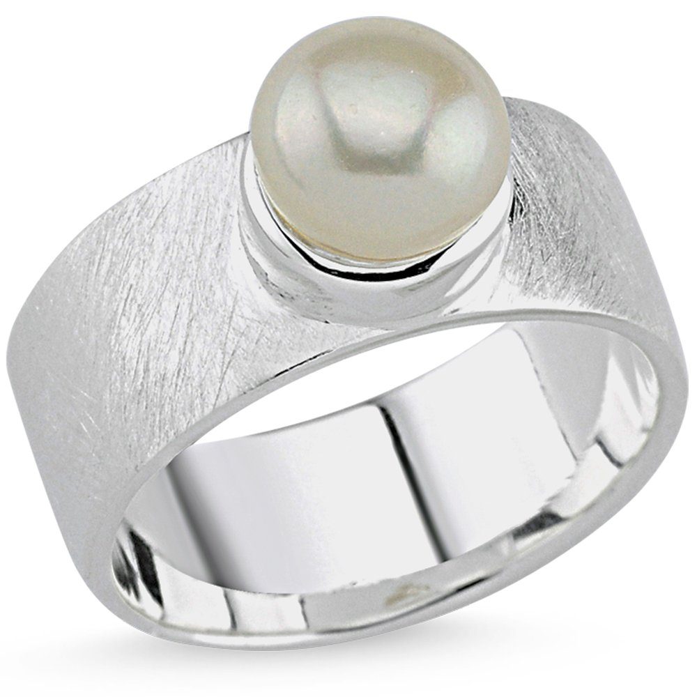 Vinani Silberring, Vinani Design Ring Süßwasserperle gebürstet breit 925  Sterling Silber Perle Größe 64 (20,4) 2RPA