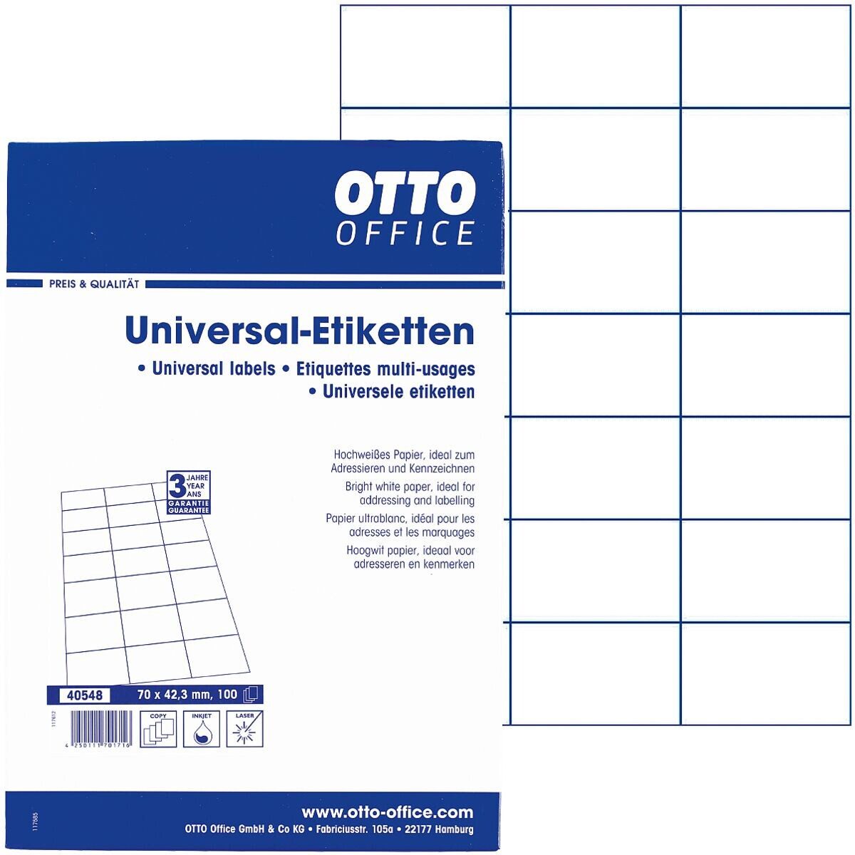 Otto Office Etiketten Standard, 2100 Stück, Adresse Kuvert (70x42,3 mm), selbstklebend