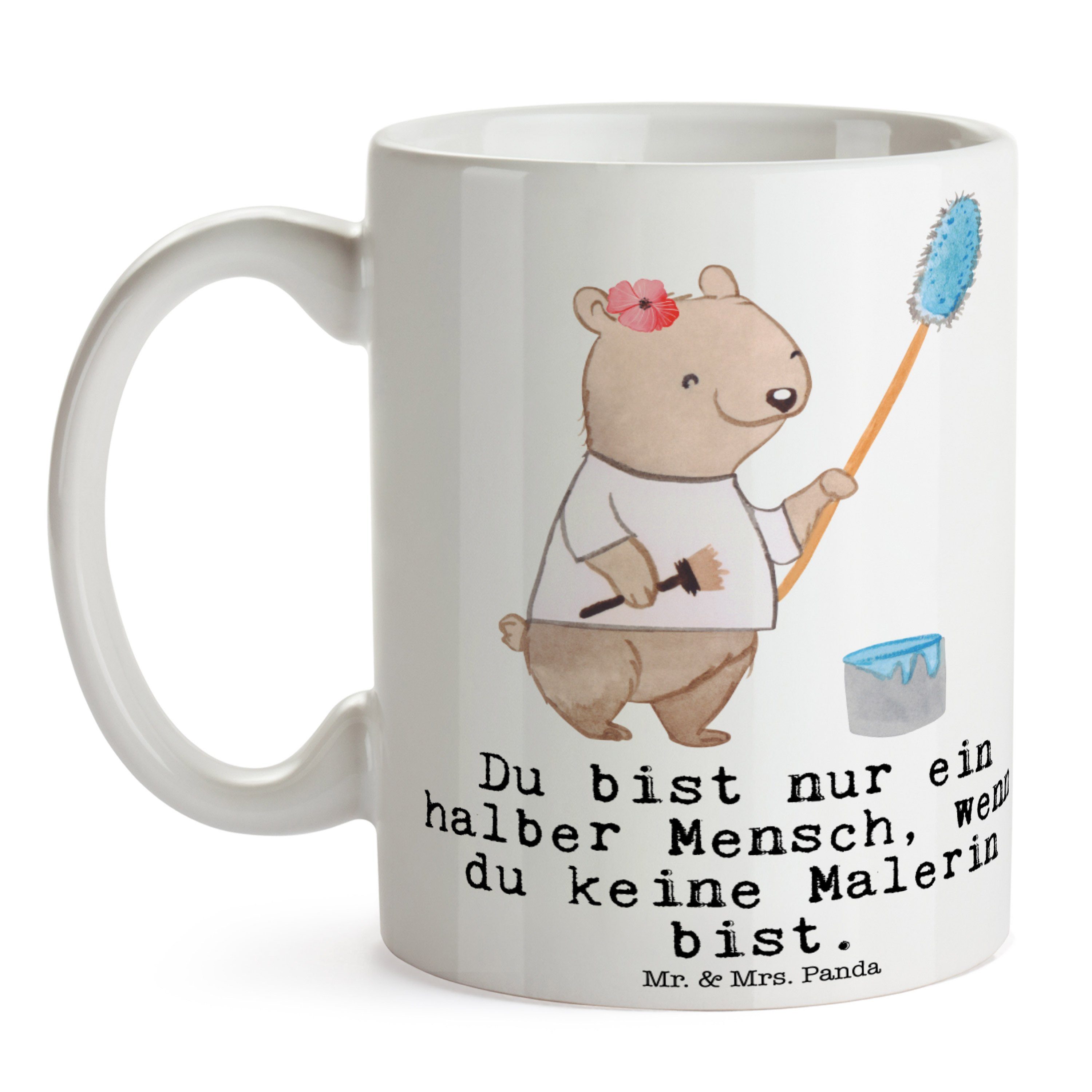 Tasse Meisterprüfun, Weiß Mrs. & - Tasse, mit - Becher, Geschenk, Malerin Keramik Mr. Büro Herz Panda