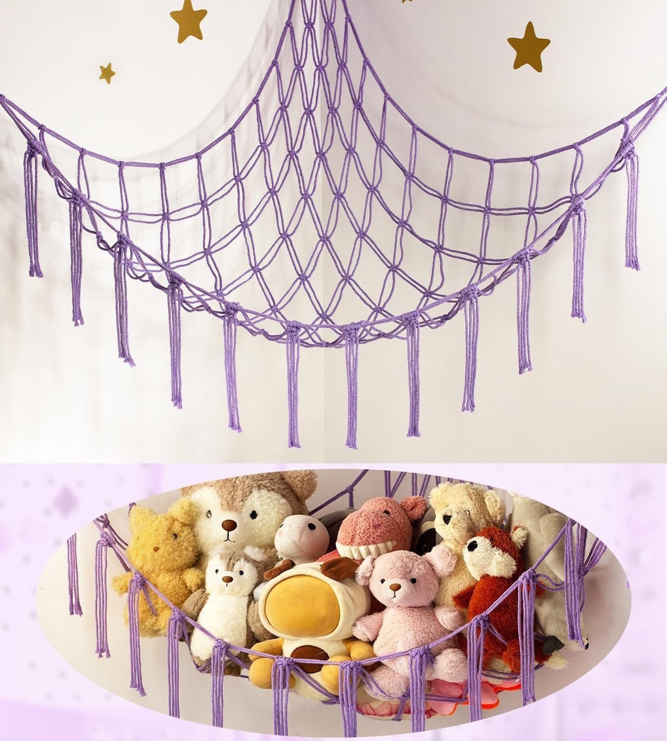 FOUORTUNATE-BEE Hängekorb Plüschtier Hängematte Ecknetz für Kinderzimmer Deko Mehrere Farben, Handgewebtes Spielzeugnetz zur Aufbewahrung von Kuscheltieren