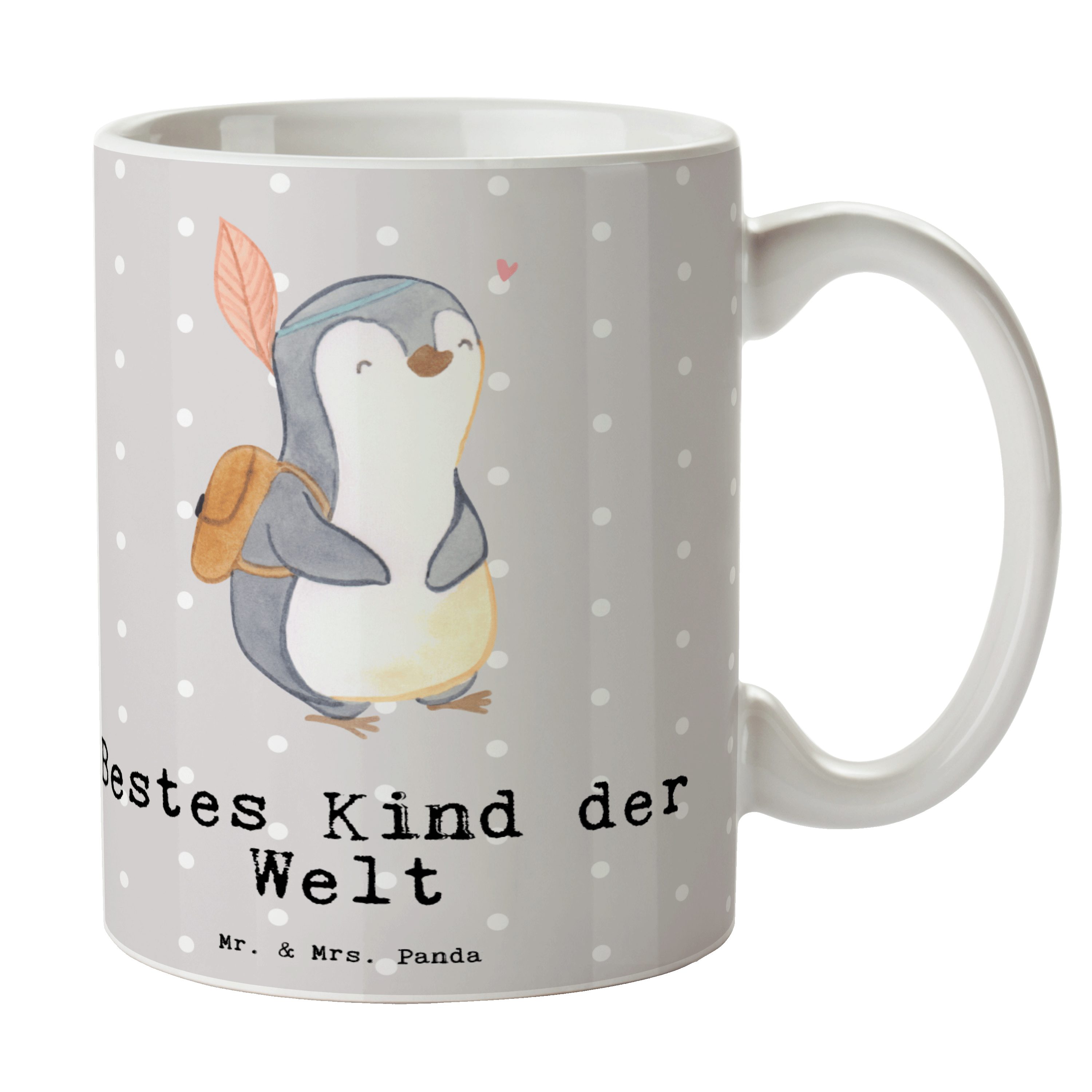 Mr. & Mrs. Panda Tasse Pinguin Bestes Kind der Welt - Grau Pastell - Geschenk, Nachwuchs, Ta, Keramik