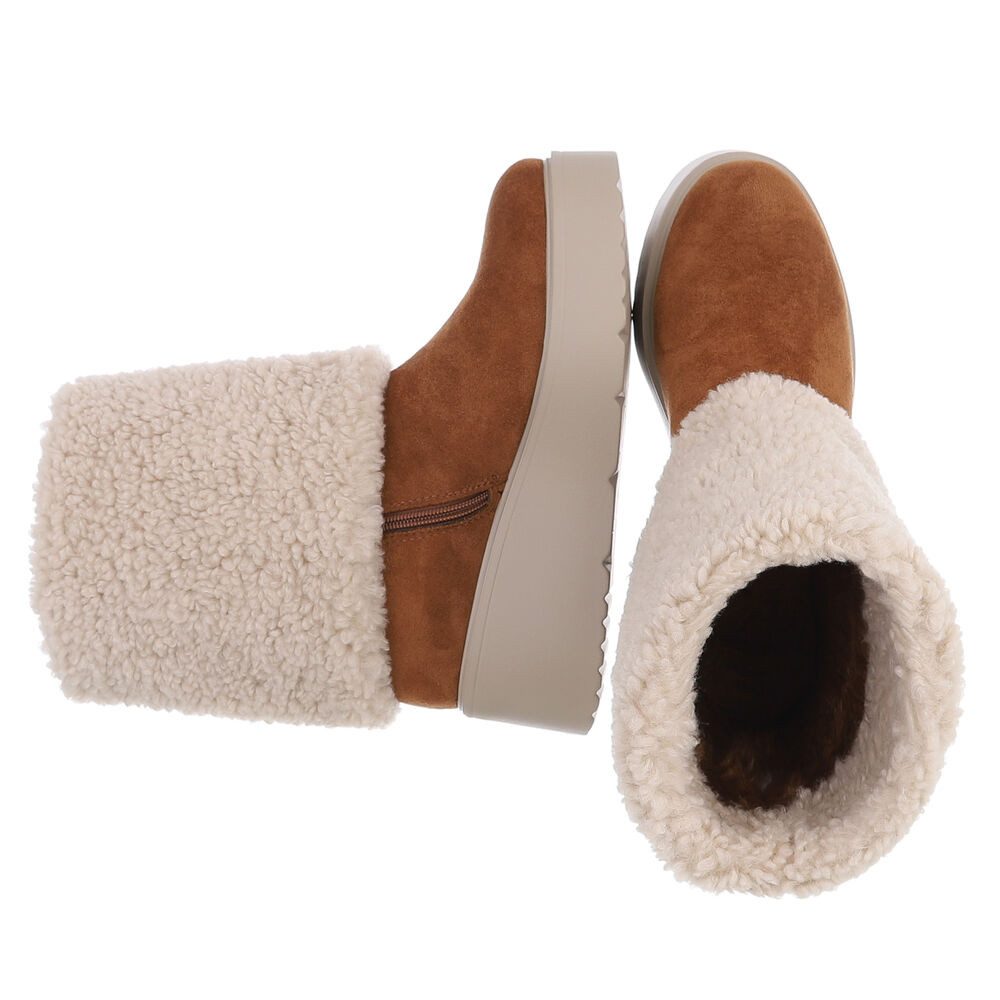Ital-Design Wärmende Plateau-Stiefel mit flauschigem Schaft für Damen Plateaustiefelette (90851752) Keilabsatz/Wedge Stiefeletten in Camel
