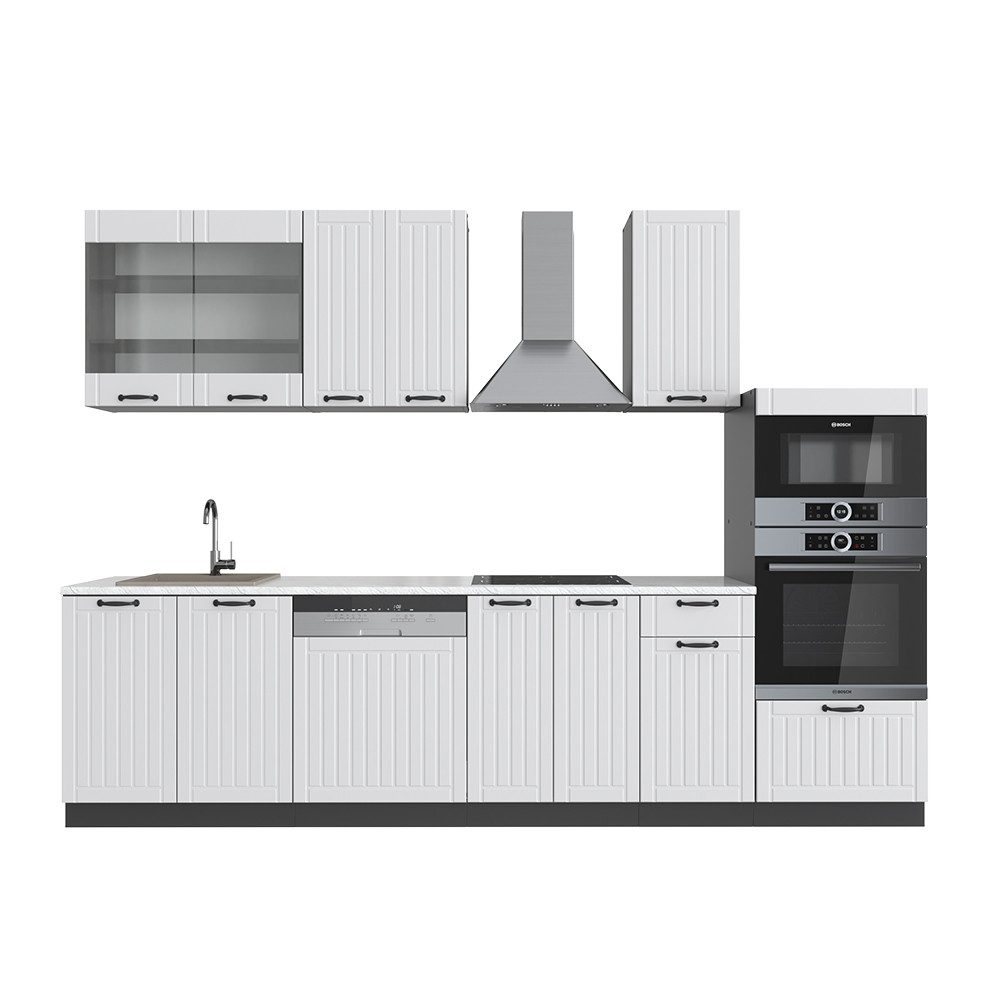 Vicco Küchenzeile Fame-Line Weiß Landhaus/Anthrazit 300cm günstig online kaufen