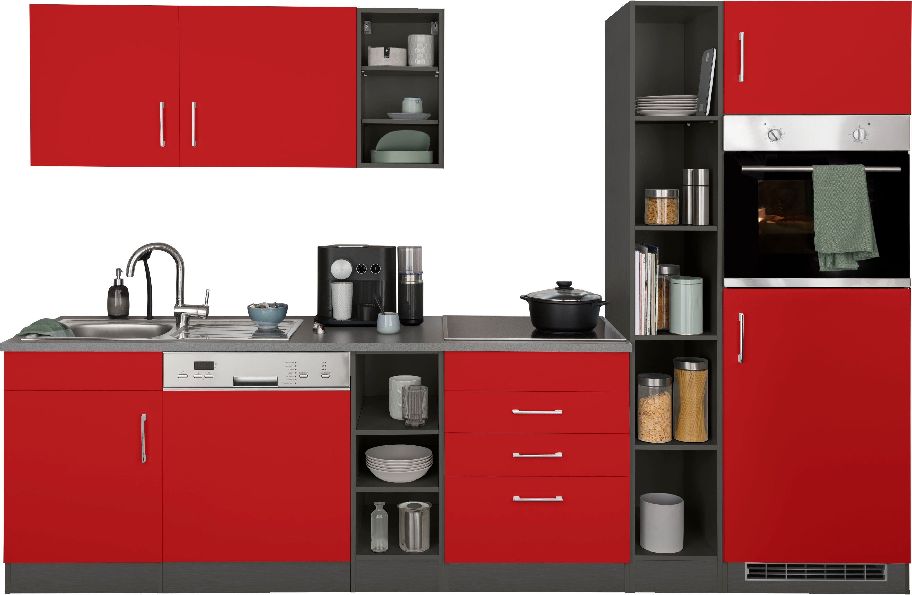 KOCHSTATION Küchenzeile KS-Paris – Küchen mit einzigartigen Fotomotiven auf den Fronten, Breite 290 cm, wahlweise mit E-Geräten und Induktion