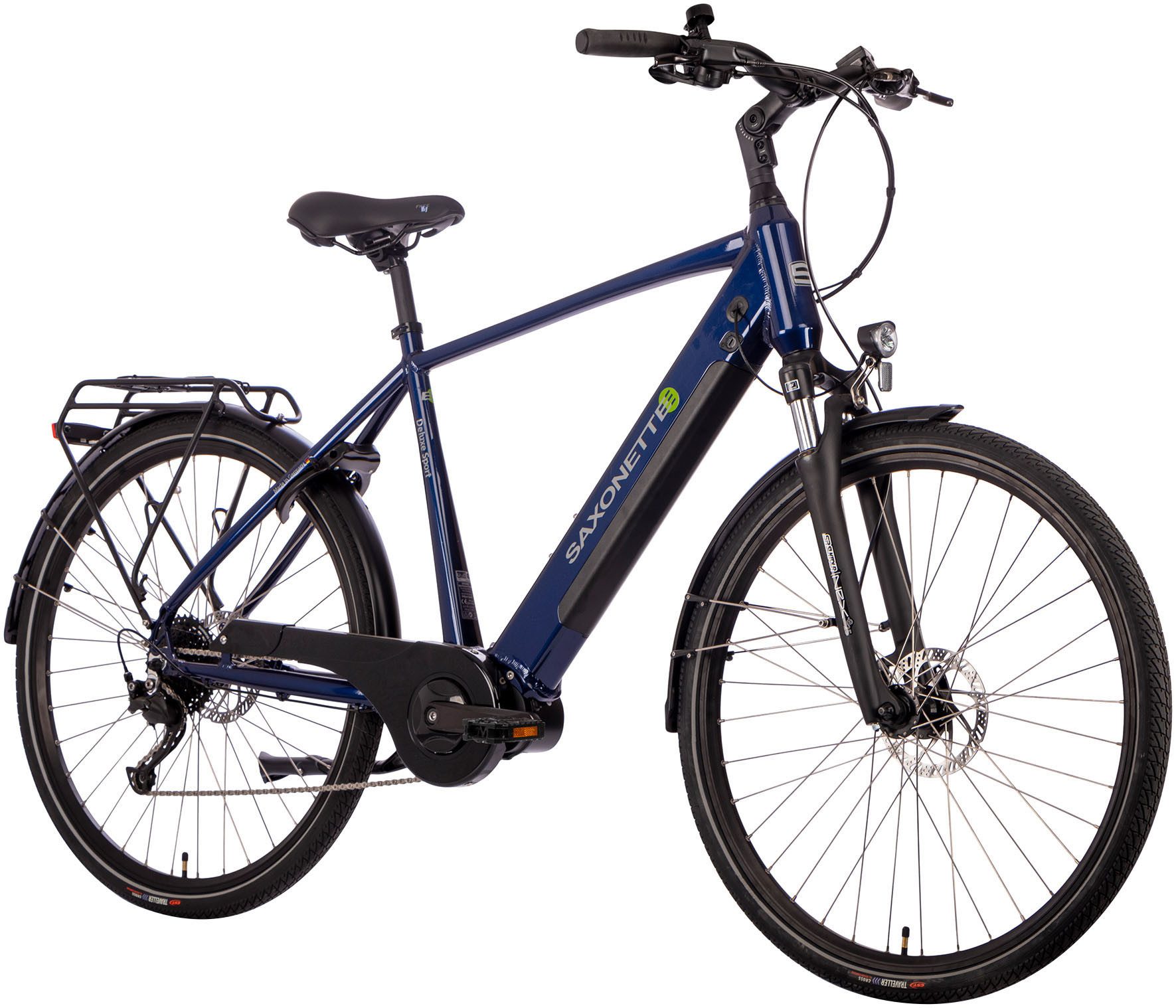 SAXONETTE E-Bike Cityrad Deluxe Sport Man, 9 Gang Shimano Alivio Schaltwerk, Kettenschaltung, Mittelmotor, 418 Wh, Pedelec, Elektrofahrrad für Damen u. Herren