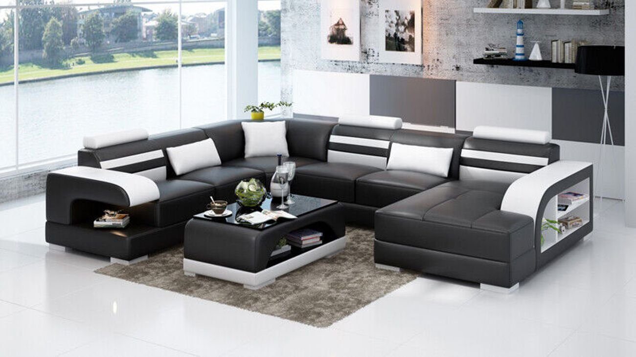 JVmoebel Sofa+USB Garnitur Ledersofa Couch Ecksofa Eck Wohnlandschaft Ecksofa Modern